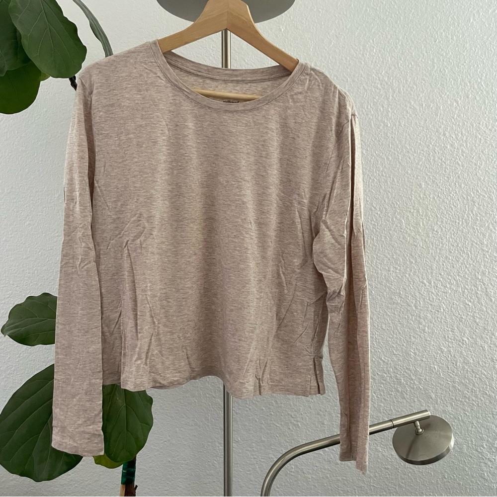 Girlfriend Collective Porcini Heather Recycled Cotton Long Sleeve Crew